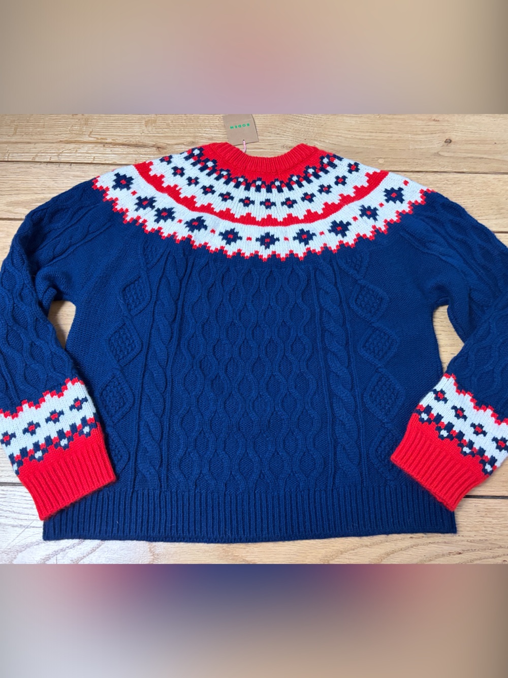 Boden Navy Crewneck Sweater with Red and White Fair Isle Yoke - Picture 6 of 6